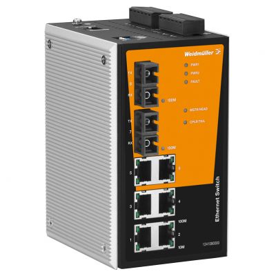 WEIDMULLER IE-SW-PL08MT-6TX-2ST Network switch (programowany), zarządzany, Fast Ethernet, Liczba portów: 6x RJ45, 2 * ST wielomodowy, -40 °C...75 °C, IP30 1286800000 /1szt./ (1286800000)